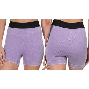 Zenana Seamless Shorts Ribbed Stretch Purple L